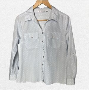 Notations Soft Light Blue Striped Dainty Polka Dot Button-Up Shirt Womens Size S
